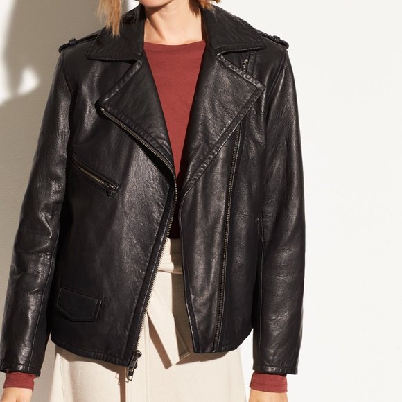 Vince Women's Leather Black Moto Jacket - Picture 2 of 5